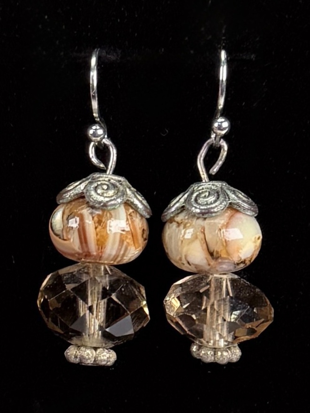 Vintage Silvertone and Brown Beaded pierced earrings